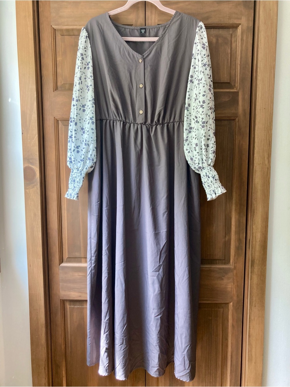 Shein Curve Gray & White LS Maxi Dress 1XL